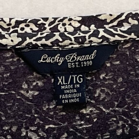 Lucky Brand Shirt Womens XL Black & White 3/4 Sleeve Boho Style - Picture 3 of 4